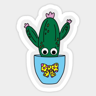 Cute Cactus Design #241: Potted Saguaro Cactus With Cute Flowers Sticker